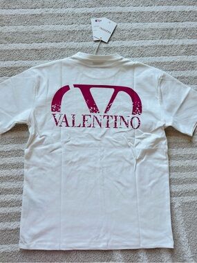 Valentino White Tee with Fuchsia Logo